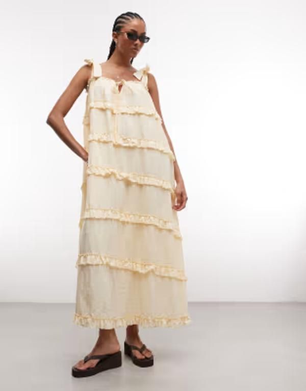 デイジーストリート レディース トップス ワンピース フリル マキシ Daisy Street chuck on smock maxi dress with ruffles in butter yellow Butter yellow イエロー