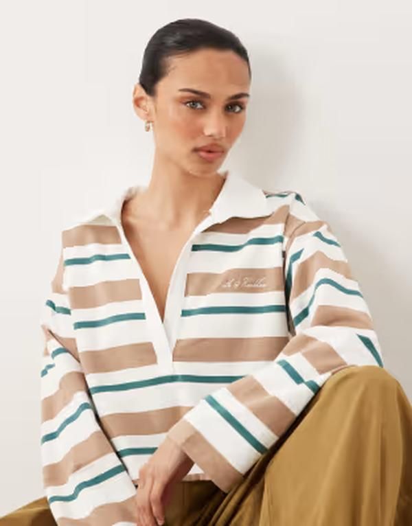 フォースレックレス レディース トップス シャツ クロップド 4th Reckless collared cropped rugby top multi stripesTRIPE ストライプ