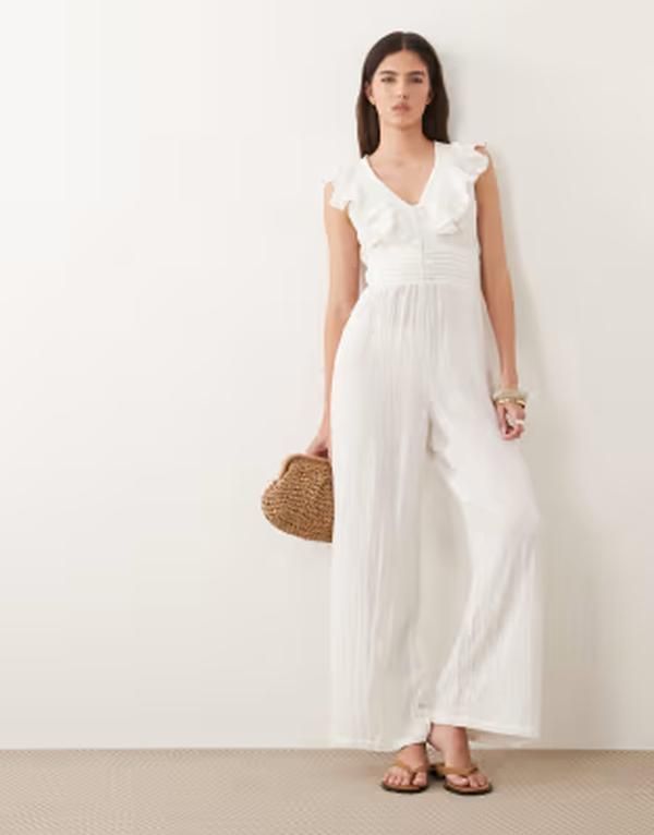 ウェンズデーガール レディース トップス ジャンプスーツ フリル Wednesdays Girl ruffledged jumpsuit WHITE ホワイト