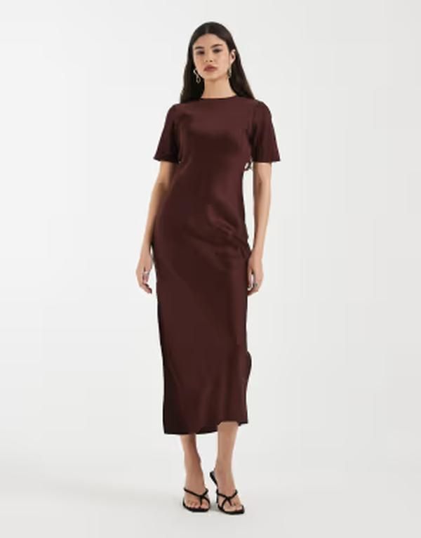 アンドアザーストーリーズ レディース トップス ワンピース サテン マキシ Other Storiesatin maxi dress in chocolate BROWN ブラウン