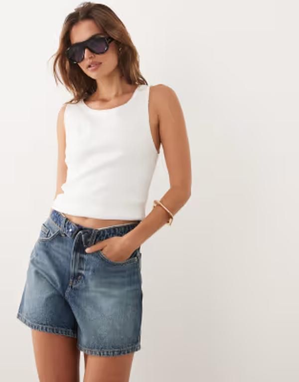 コットンオン レディース ボトムス ハーフパンツ・ショーツ ショートパンツ デニム Cotton high rise 90s denim shorts foldover VIRGO BLUE FOLDOVER ブルー