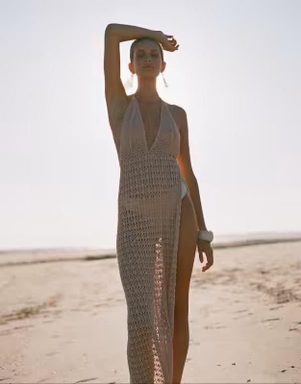 フルック レディース トップス ワンピース マキシ Flook the Label Zahira crochet maxi beach dress in sand サンド