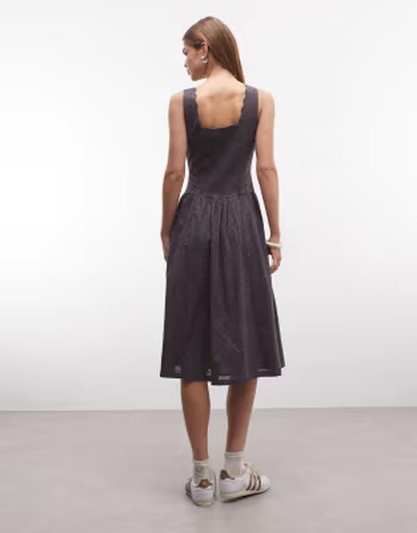 デイジーストリート レディース トップス ワンピース Vネック ミディ Daisy Street v neck corset style midi dress broderie Gray グレー