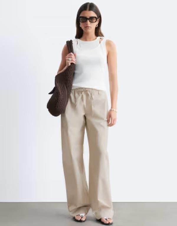 アンドアザーストーリーズ レディース ボトムス カジュアルパンツ ワイドレッグ コットン Other Stories wide leg cotton pull on pants BEIGE ベージュ