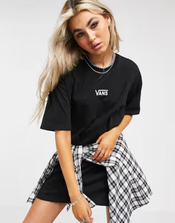 バンズ レディース トップス ワンピース Tシャツ Vans Center V tshirt dress Black ブラック