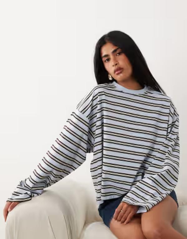 ウィ ウォー ワット レディース トップス Tシャツ クルーネック WeWoreWhat boxy oversized crew neck long sleeve top in baby BlueYellow ブルー