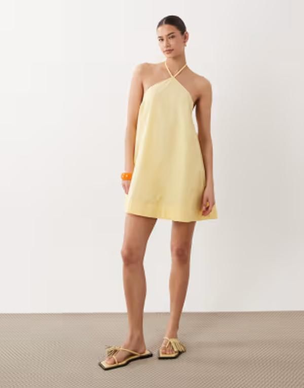 エイソス レディース トップス ワンピース ミニ ホルター ASOS DESIGN poplin halter neck swing mini sundress in lemon