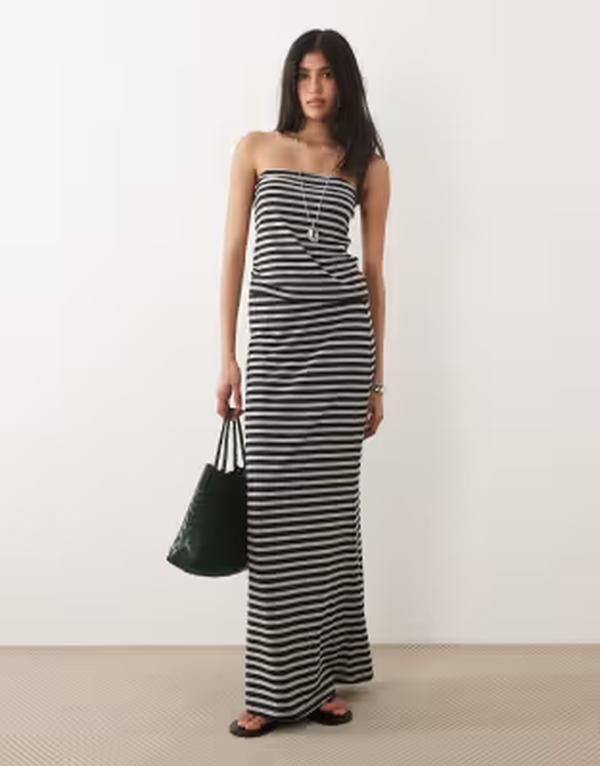 エイソス レディース トップス シャツ ASOS DESIGN bandeau top and black stripes part of a set Gray Stripe グレー