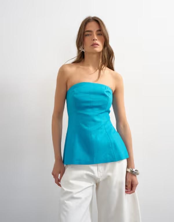 トップショップ レディース トップス タンクトップ Topshop fitted tailored bandeau top in teal ティール