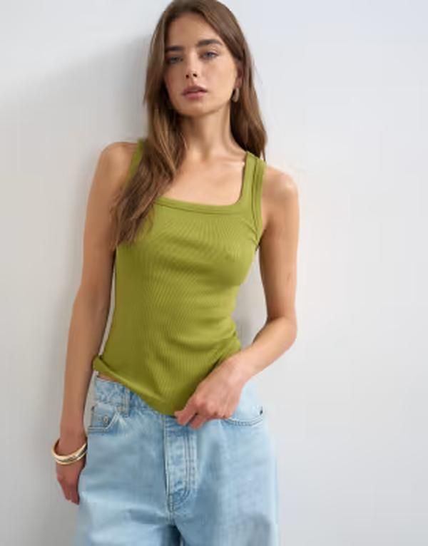 トップショップ レディース トップス ベスト リブ Topshop ribbed scoop neck tank top GREEN グリーン