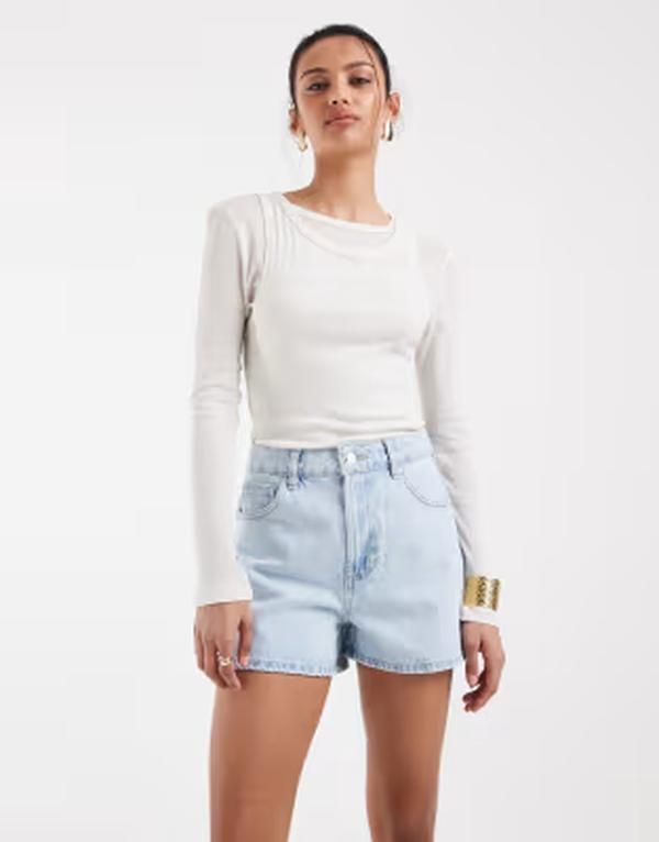エイソス レディース ボトムス ハーフパンツ・ショーツ ハイウエスト ショートパンツ デニム ASOS DESIGN high waist denim shorts in lightwash Light Wash デニム