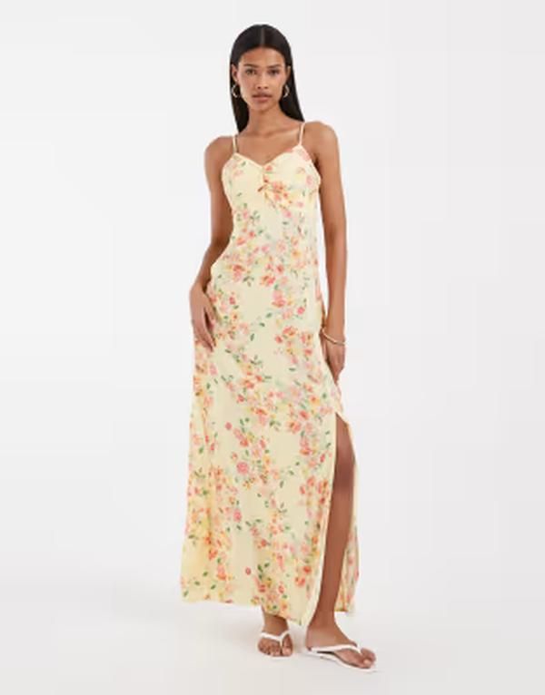 ヴェロモーダ レディース トップス ワンピース フラワー柄 プリント ギャザー ミディ フラワー Vero Moda ruched bust detail camidi dress in yellow based floral print Golden Haz