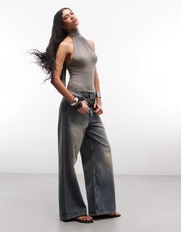 ウィークデイ レディース トップス Tシャツ オープンバック ホルター Weekday halterneck top with open back Gray グレー