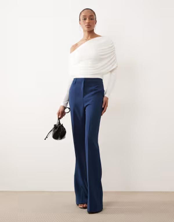 エイソス レディース ボトムス カジュアルパンツ トール ASOS DESIGN Tall Tailored snatch flare pants NAVY ネイビー
