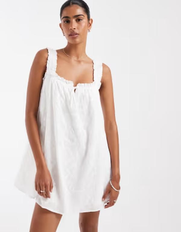 キスザスカイ レディース トップス ワンピース Kiss The Sky eyelet babydoll dress with frilly straps WHITE ホワイト