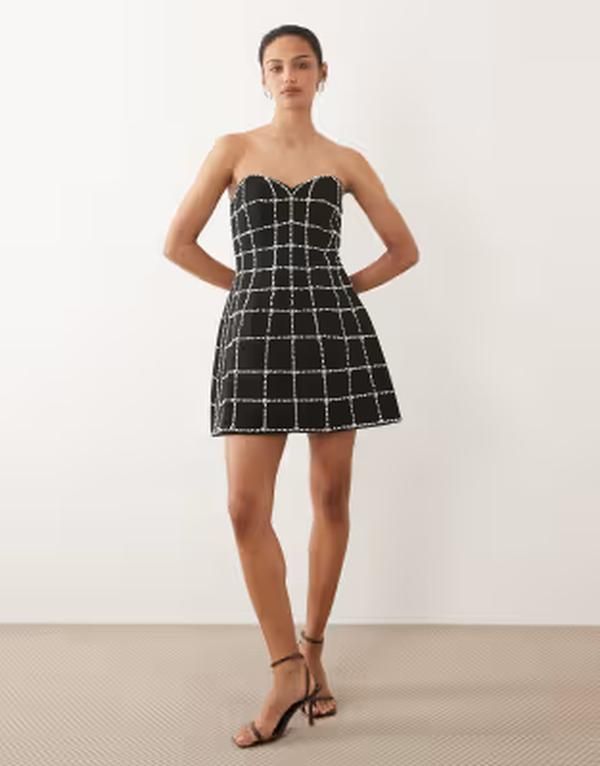 リバーアイランド レディース トップス ワンピース ミニ River Island faux pearl embellished mini dress Black ブラック