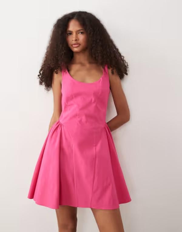 エイソス レディース トップス ワンピース ミニ ASOS DESIGN bengaline scoop neck structured flippy mini dress PINK ピンク