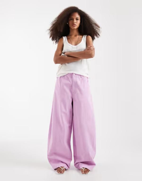 エイソス レディース ボトムス デニムパンツ ASOS DESIGN barrel pants with washed effect in lilac ライラック