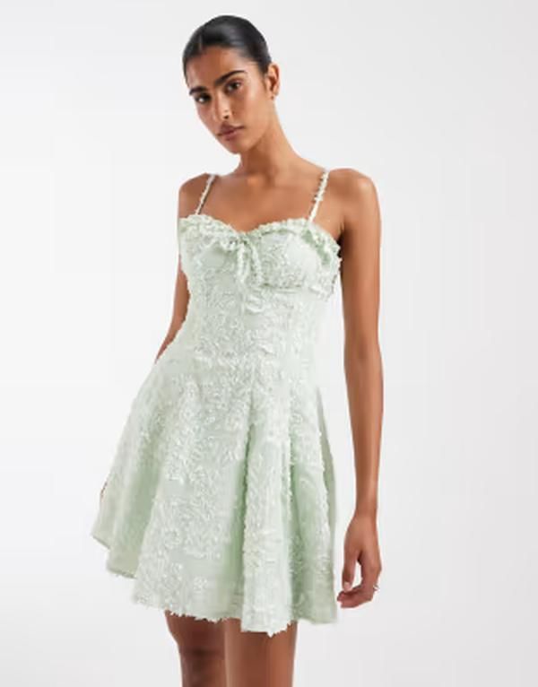 キスザスカイ レディース トップス ワンピース ミニ Kiss The Sky wild petals textured jacquard mini dress in mint GREEN グリーン