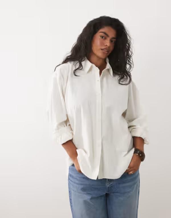 エイソス レディース トップス シャツ リネン ASOS Curve ASOS DESIGN Curve linen look shirt Off White オフホワイト