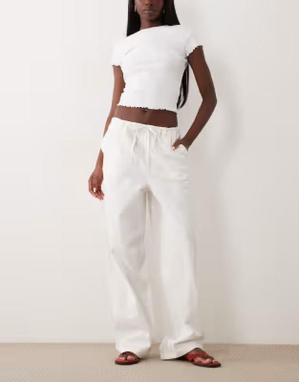 エイソス レディース ボトムス カジュアルパンツ リネン ASOS DESIGN linen look pull on pants Off White オフホワイト