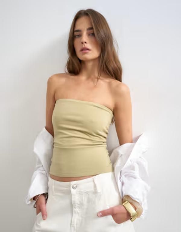 トップショップ レディース トップス Tシャツ Topshop bandeau Khaki カーキ