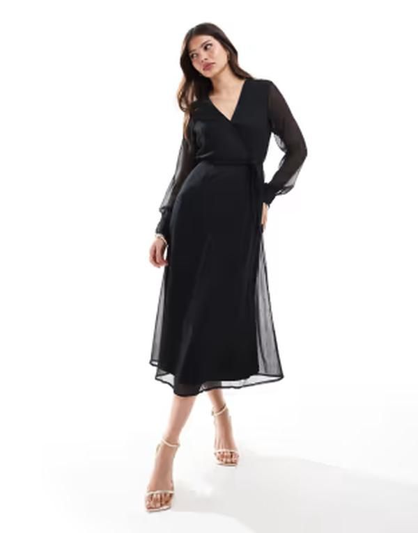 ヴィラ レディース トップス ワンピース Vネック ミディ Vila longsleeve vneck midi dress Black ブラック 15,736円