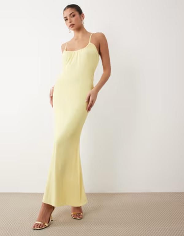 エイソス レディース トップス ワンピース メッシュ マキシ ASOS DESIGN strappy mesh cami style maxi dress in buttermilk
