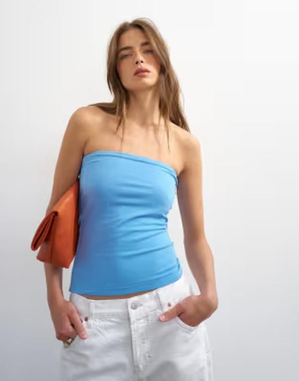 トップショップ レディース トップス Tシャツ Topshop bandeau top BLUE ブルー