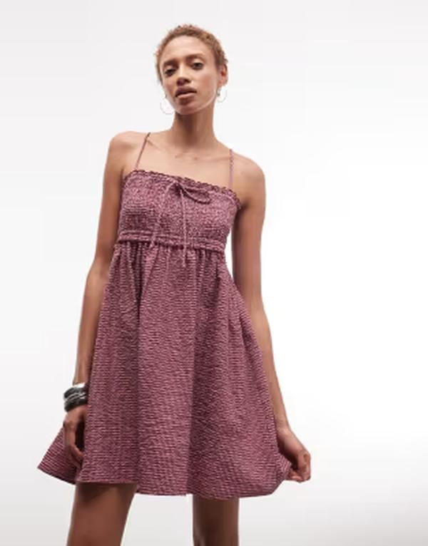 コルージョン レディース トップス ワンピース タイディテール ミニ COLLUSION smock tie detail mini dress PINK ピンク