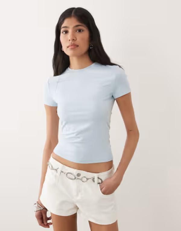 ミスセルフフリッジ レディース トップス Tシャツ Misselfridge sculpted short sleeve tee in pale blue ブルー