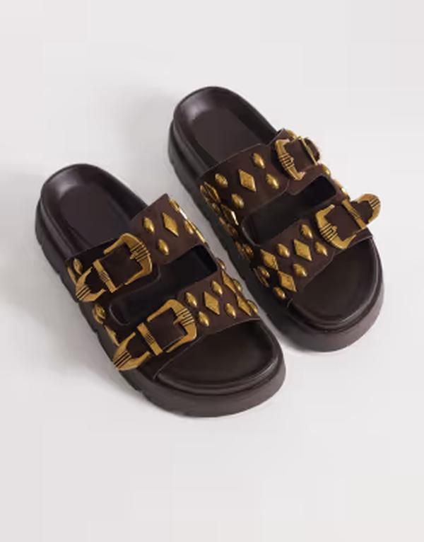 エイソス レディース シューズ サンダル スエード ASOS DESIGN Flair boho studded sandals in chocolate suedette CHOCOLATE SUEDETTE チョコレート