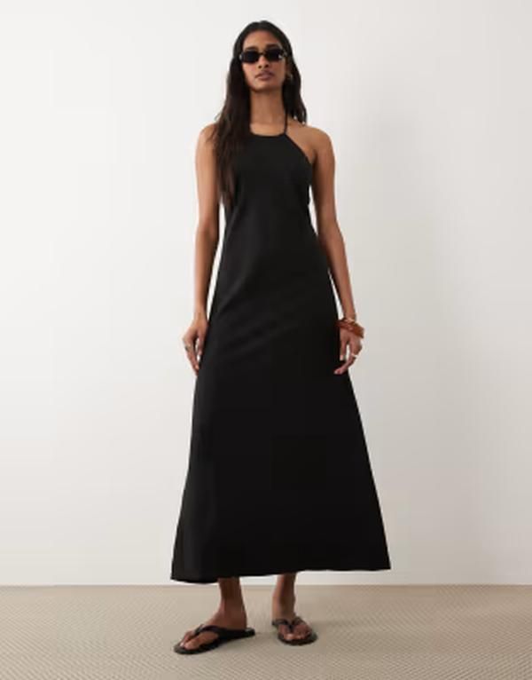 ミスセルフフリッジ レディース トップス ワンピース リネン マキシ ホルター Misselfridge linen mix halter maxi dress Black ブラック