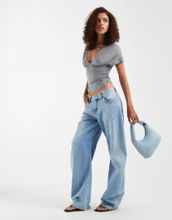 モーテル レディース トップス シャツ Motel Osari plunge batwing top Gray グレー