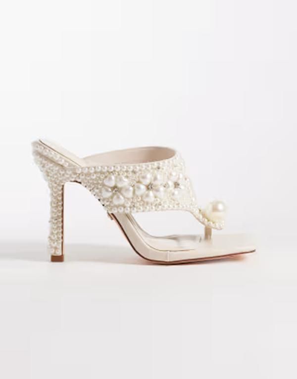 アザレア ワン レディース シューズ サンダル ヒール Azalea Wang Ellaruth toe post heeled sandals with pearls IVORY アイボリー
