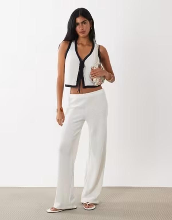 マンゴ レディース ボトムス カジュアルパンツ コットン ニット Mango Nati cotton mix knit pants part of a set WHITE ホワイト