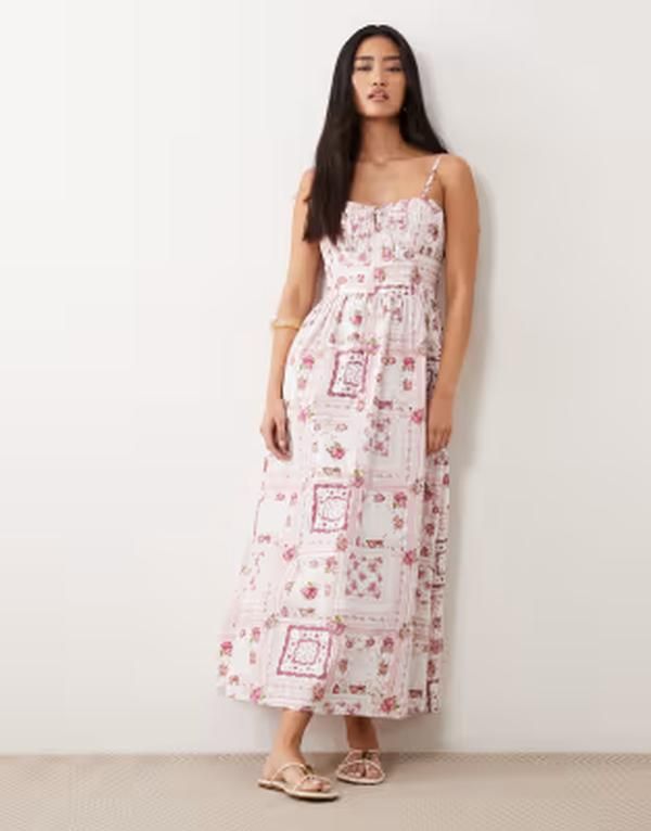 ミスセルフフリッジ レディース トップス ワンピース プリント マキシ Misselfridge corset maxi dress in tile printile Print