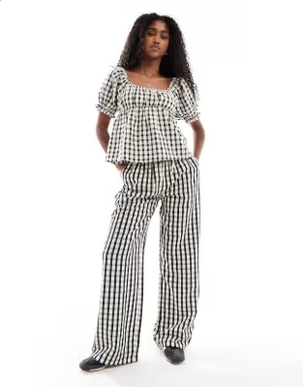 デイジーストリート レディース ボトムス カジュアルパンツ ギンガムチェック ギンガム Daisy Street pull on boxer style pants gingham part of a set Black gingham ブラック