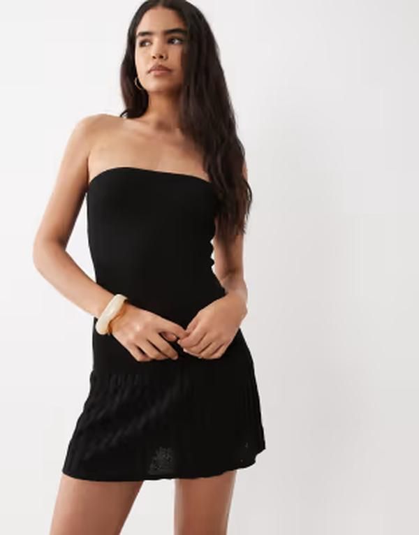 マンゴ レディース トップス ワンピース ミニ Tシャツ Mango Teen off shoulder mini dress Black ブラック