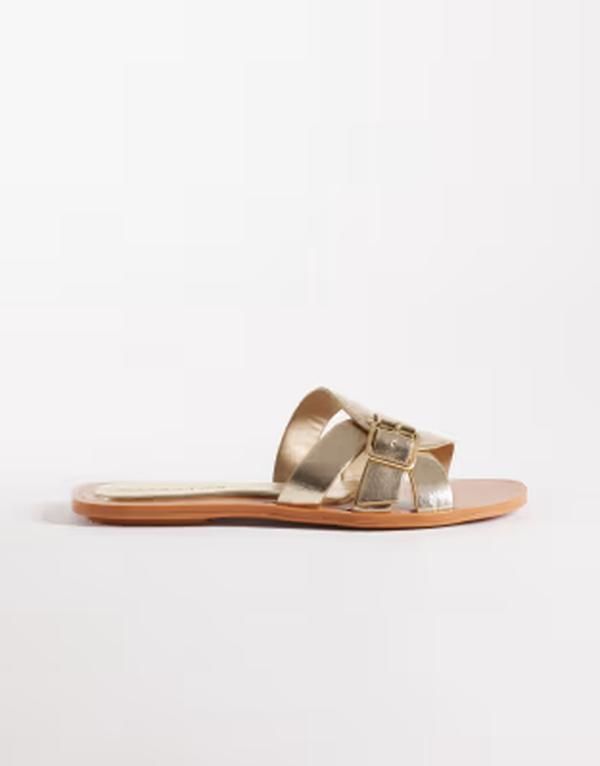 エイソス レディース シューズ サンダル ASOS DESIGN Feature interlocking flat sandals GOLD ゴールド
