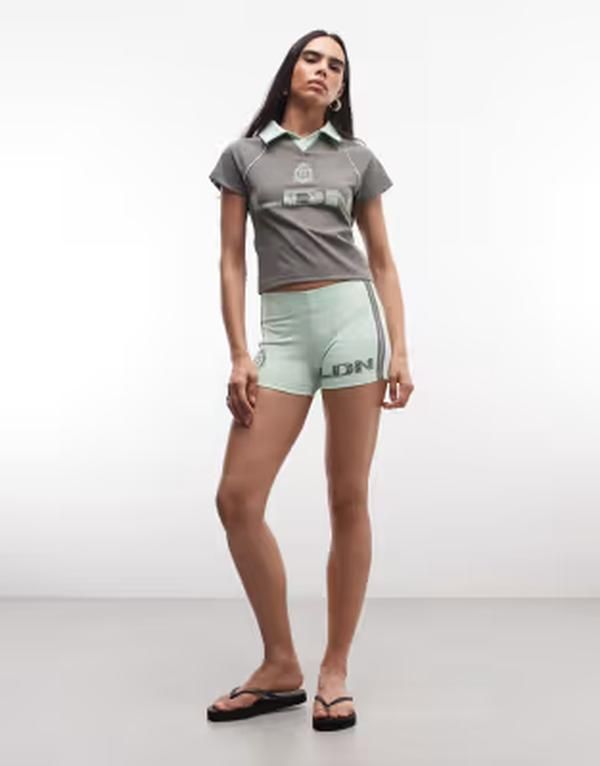 コルージョン レディース ボトムス ハーフパンツ・ショーツ ショートパンツ ブーツ COLLUSION soccer booty shorts part of a set LIGHT GREEN グリーン