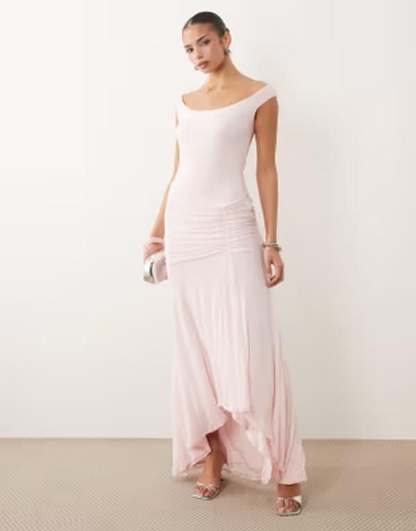 エイソス レディース トップス ワンピース マキシ ASOS DESIGN scoop neck asymetric hemaxi dress PINK ピンク