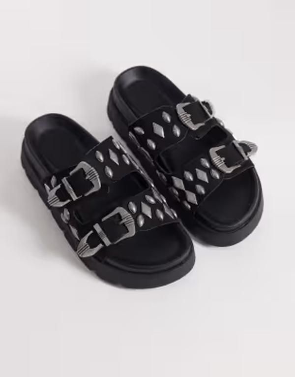 エイソス レディース シューズ サンダル スエード ASOS DESIGN Flair boho studded sandalsuedette Black suedette ブラック