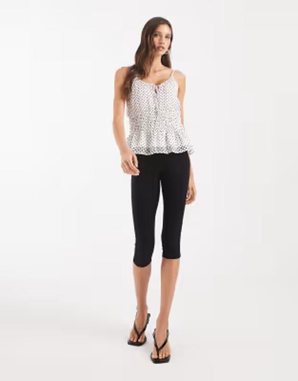 ヴェロモーダ レディース トップス シャツ ドット柄 シフォン ドット Vero Moda Smilla chiffon cami top with elastic waist and black polka dot Snowhite Dots ホワイト
