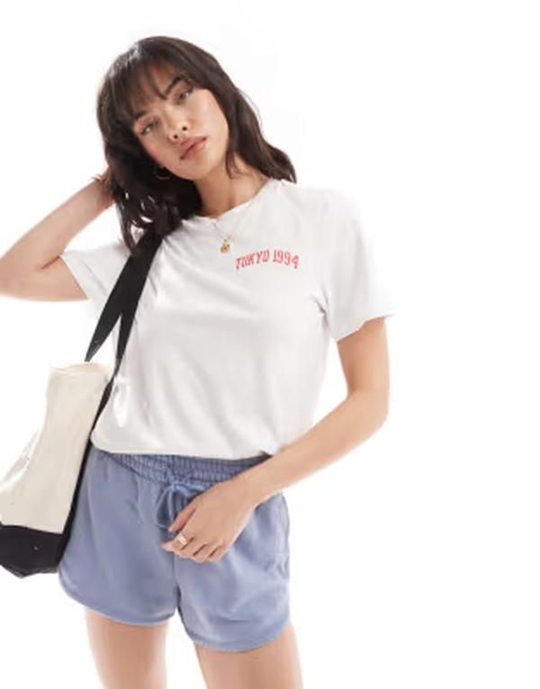 ピーシーズ レディース トップス Tシャツ Pieces oversized Tokyo tshirt and Tokyo red レッド