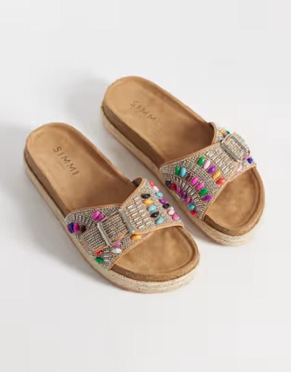シミ レディース シューズ サンダル SIMMI Shoesimmi London Mandy single buckle sandals with beads in tan タン
