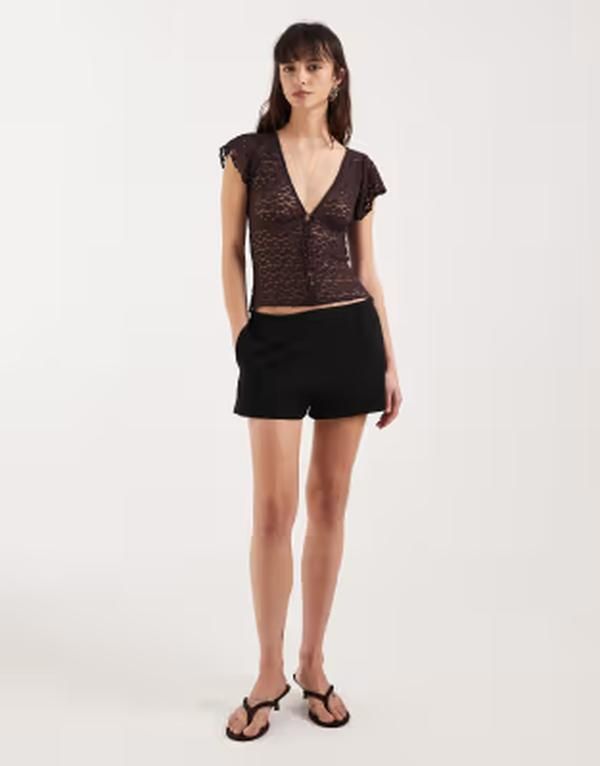 モーテル レディース トップス シャツ Vネック レース Motel Yeslin vneck button up lace top in dark plum プラム