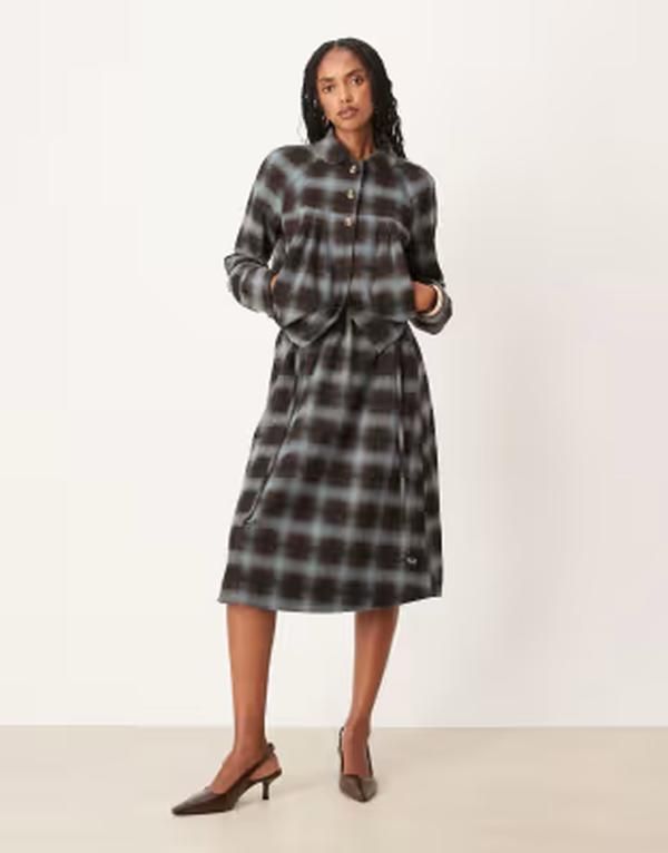 モーテル レディース ボトムスカート Motel Taka midaxi skirt brown plaid part of a set BROWN ブラウン