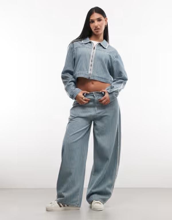 リキュールアンドポーカー レディース ボトムス デニムパンツ ジーンズ Liquor N Poker baggy pinstripe jeans part of a set MBLUE ブルー