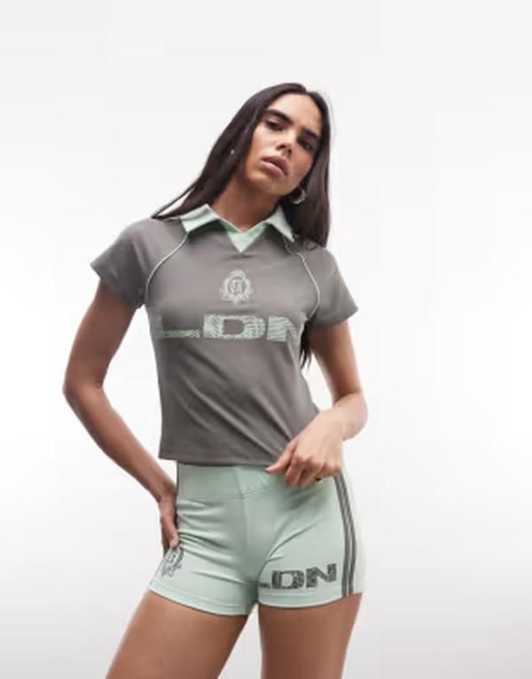 コルージョン レディース トップス Tシャツ COLLUSION soccer Tshirt part of a set DARK GREEN グリーン